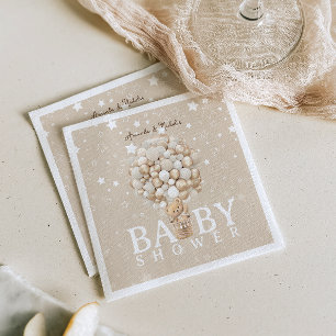 Bear Balloons Baby Shower Light Brown & Gold Napkin