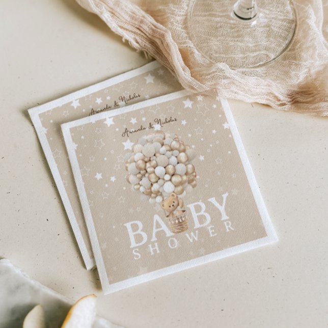 Bear Balloons Baby Shower Light Brown & Gold Napkin (Creator Uploaded)
