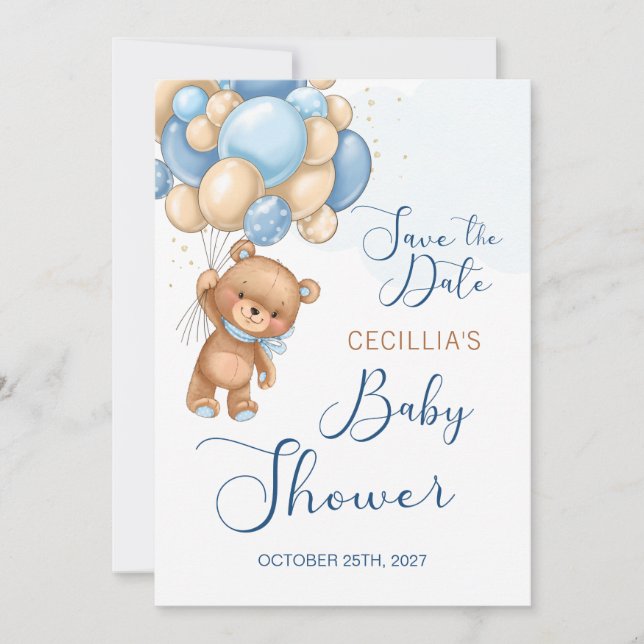 Bear Balloons Baby Shower Save the Date Invitation (Front)