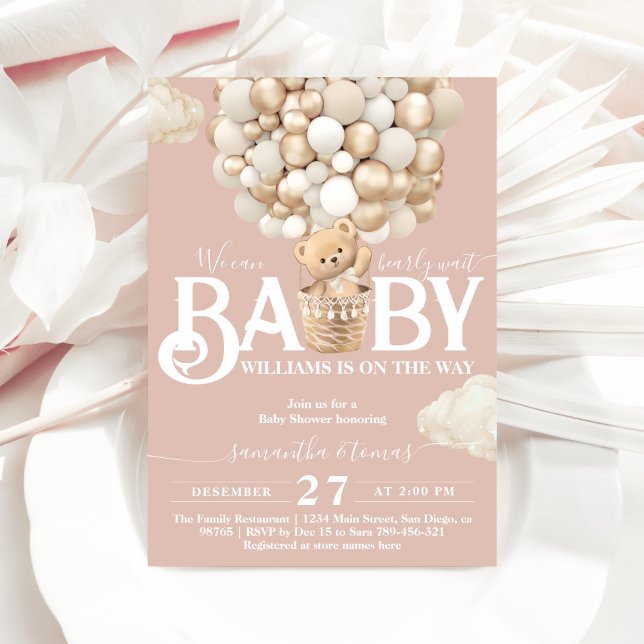 Bear Balloons Bearly Wait Baby Girl Shower Invitation (Creator Uploaded)