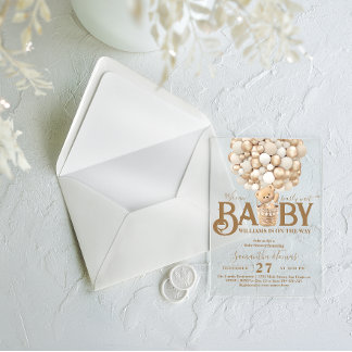 Bear Balloons Bearly Wait Baby Shower  Acrylic Invitations