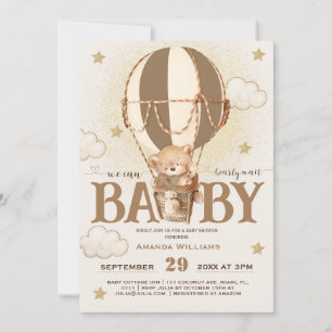 Bear Balloons Bearly Wait Baby Shower Invitation
