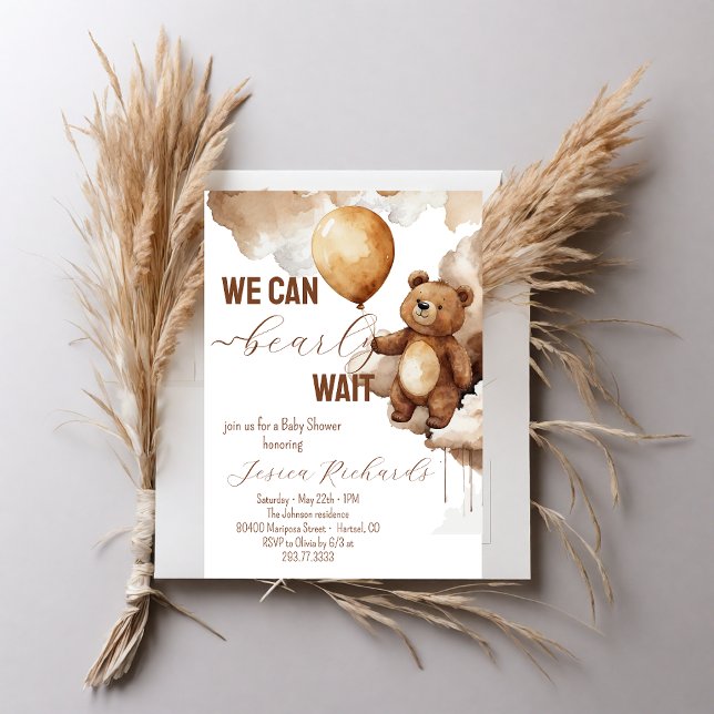 Bear Balloons Bearly Wait Baby Shower  Invitation (Creator Uploaded)