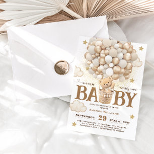Bear Balloons Bearly Wait Boho White Baby Shower  Invitation