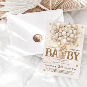 Bear Balloons Bearly Wait Cute Boho Baby Shower Invitation