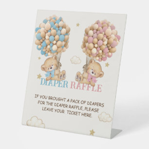 Bear Balloons Bearly Wait Diaper Raffle  Pedestal Sign