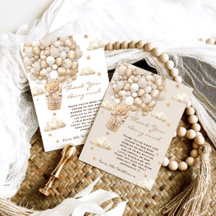 Bear Balloons Bearly Wait Gold Baby Shower Thank You Card