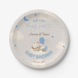 Bear Balloons Blue Baby Shower Paper Plate