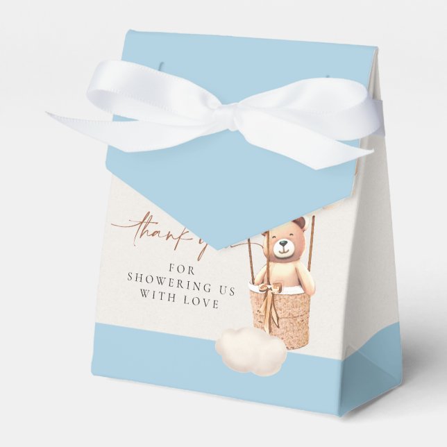 Bear Balloons Blue Brown Cream Boy Favour Box (Front Side)