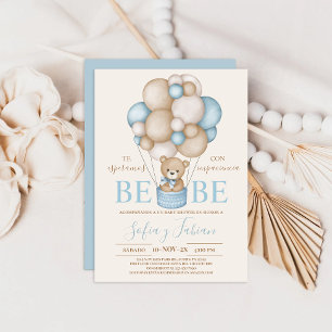 Bear Balloons Boy Baby Shower Spanish Invitation