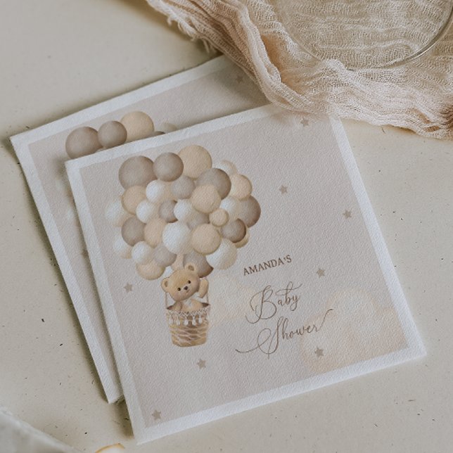 Bear Balloons Brown Neutral Baby Shower  Napkin (Creator Uploaded)
