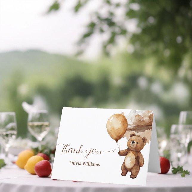 Bear Balloons Clouds Bearly Wait Baby Shower Thank You Card (Creator Uploaded)