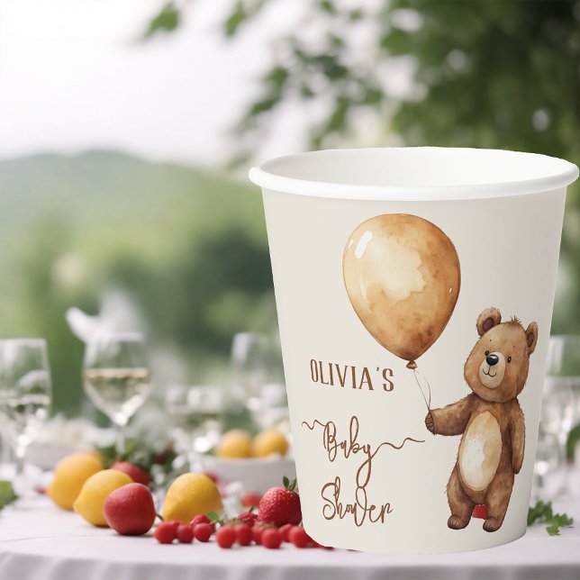 Bear Balloons Clouds Wait Baby Shower Bearly Paper Cups (Creator Uploaded)
