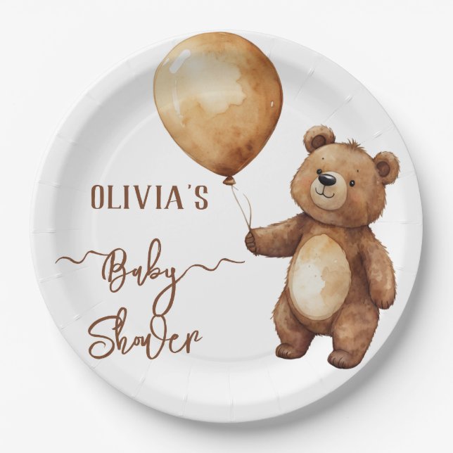 Bear Balloons Clouds Wait Baby Shower Bearly Paper Plate (Front)