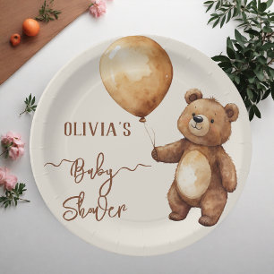 Bear Balloons Clouds Wait Baby Shower Bearly Paper Plate