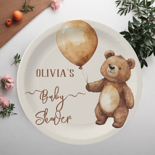 Bear Balloons Clouds Wait Baby Shower Bearly Paper Plate (Creator Uploaded)