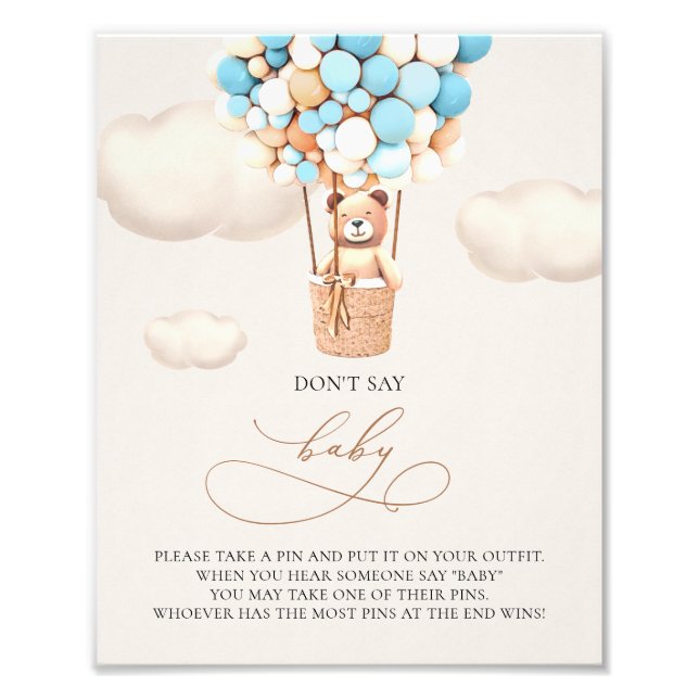 Bear Balloons - Don't say BABY - Sign (Front)