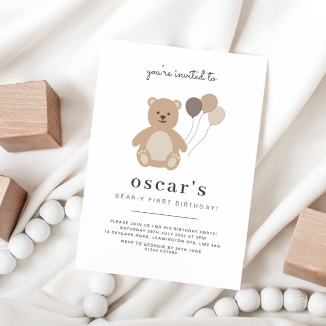 Bear Balloons First Birthday Invitation (Creator Uploaded)
