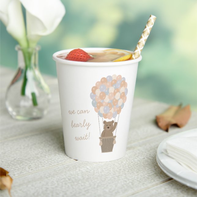 Bear Balloons Gender Neutral Baby Shower Welcome Paper Cups (Insitu)
