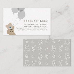 Bear & Balloons Grey Baby Shower Book Request Enclosure Card
