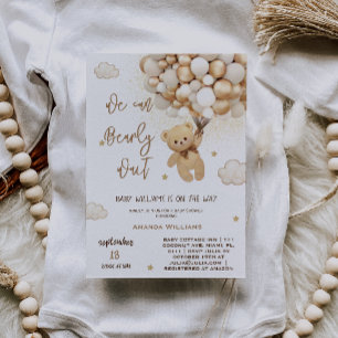 Bear Balloons Minimal Bearly Wait Baby Shower Invitation