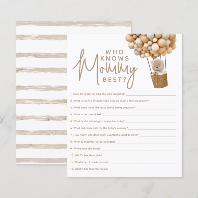 Bear Balloons Modern Gender neutra Shower Game (Front/Back)