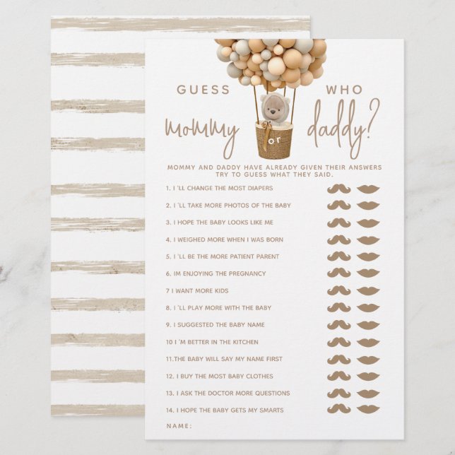 Bear Balloons Modern Gender neutra Shower Game  (Front/Back)