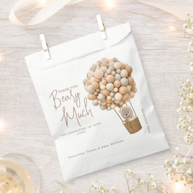 Bear Balloons Modern Gender neutral Baby Shower Favour Bags (Clipped)