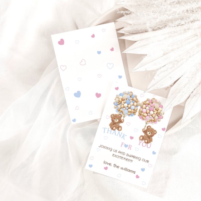 Bear balloons pink blue Baby Shower Gender Reveal Thank You Card (Creator Uploaded)