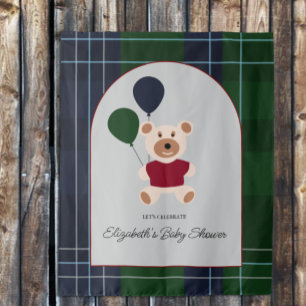 Bear & Balloons Plaid Baby Shower Tapestry