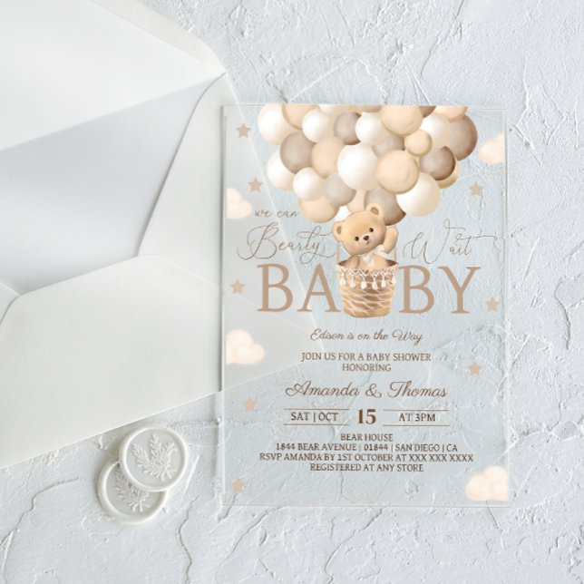 Bear Bearly Wait Baby Shower Acrylic Invitations (Creator Uploaded)