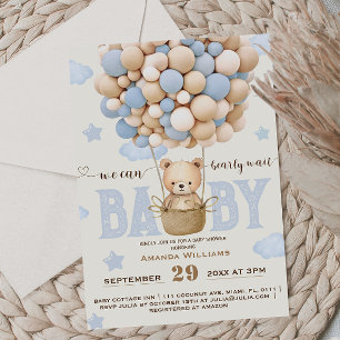 Bear Bearly Wait Blue Baby Boy Shower Invitation