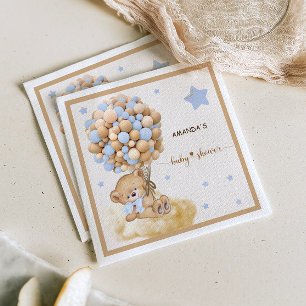 Bear Bearly Wait Blue Balloon Baby Shower Napkin