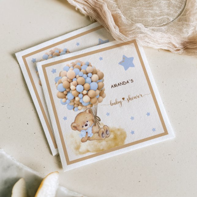 Bear Bearly Wait Blue Balloon Baby Shower Napkin (Creator Uploaded)