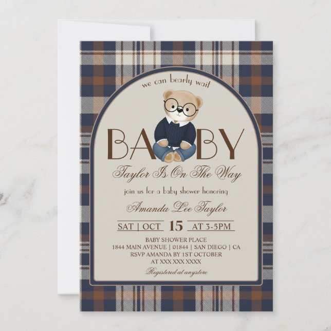 Bear Bearly Wait Luxury Boy Baby Shower Invitation (Front)