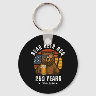 Bear Beer BBQ Independence Day USA Flag Patriotic Key Ring