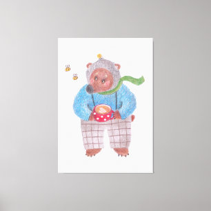 Bear, bees and cappuccino canvas print