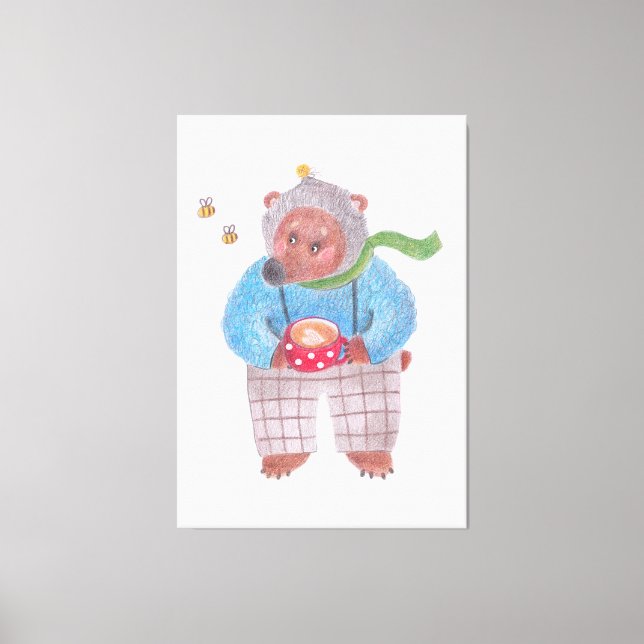 Bear, bees and cappuccino canvas print (Front)