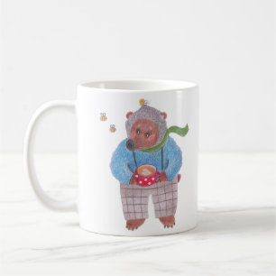 Bear, bees and cappuccino coffee mug