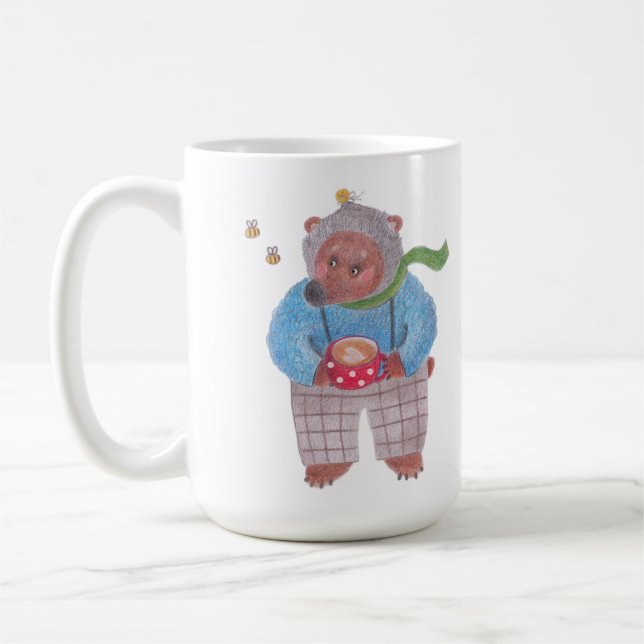 Bear, bees and cappuccino coffee mug (Left)