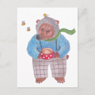 Bear, bees and cappuccino postcard