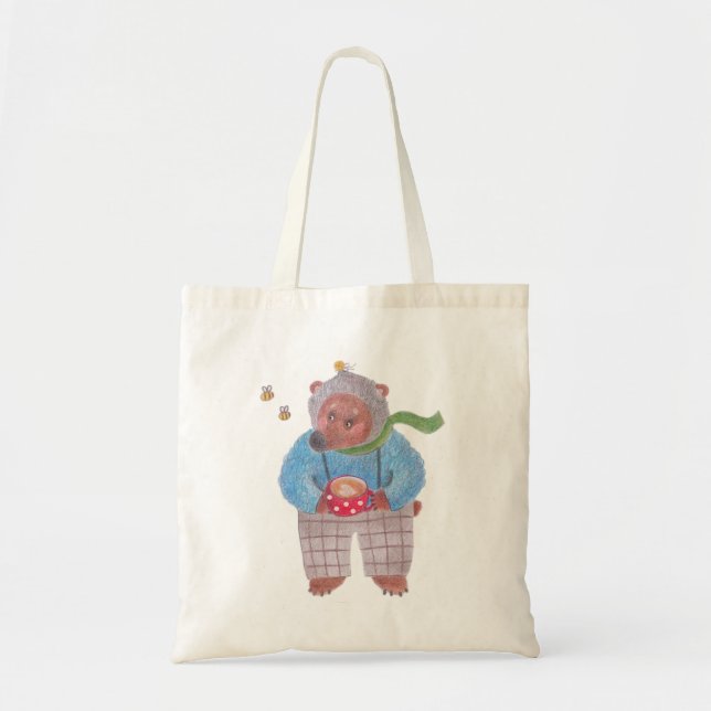 Bear, bees and cappuccino tote bag (Front)