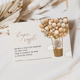 Bear, Beige Balloons, Baby Shower Diaper Raffle Enclosure Card