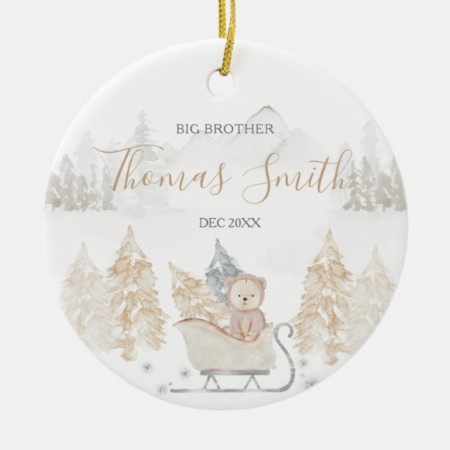 Bear Big Brother Winter Woodland Mountain Ceramic  Ceramic Tree Decoration (Front)