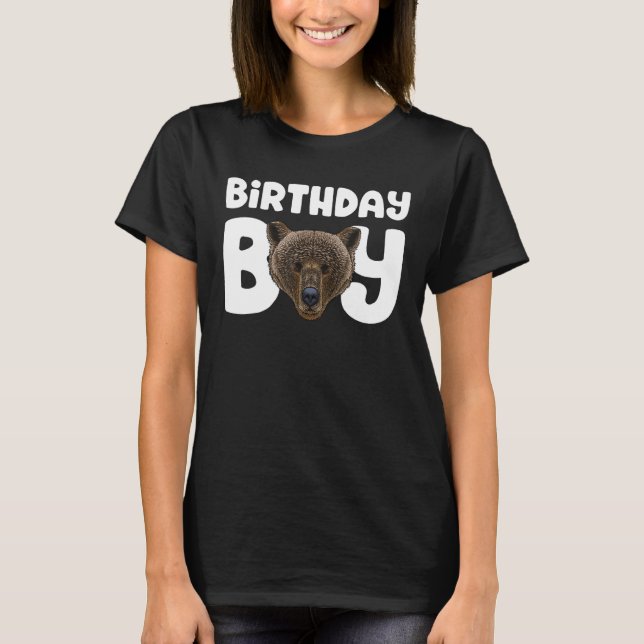 Bear Birthday Boy Party Animal Kids Grizzly Bear B T-Shirt (Front)