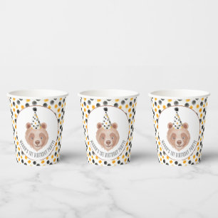 Bear Birthday Party Paper Cups – Watercolor Teddy