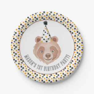 Bear Birthday Party Paper Plates Watercolor Teddy