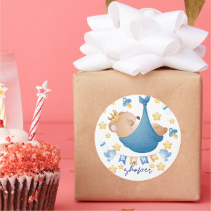 Bear Blue Baby Shower Baby Boy Classic Round Sticker