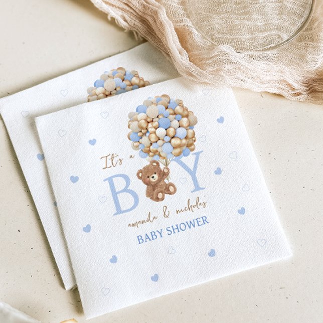 Bear Blue Balloon Baby Boy shower Napkin (Creator Uploaded)
