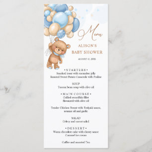 Bear Blue Balloons Baby Shower Menu